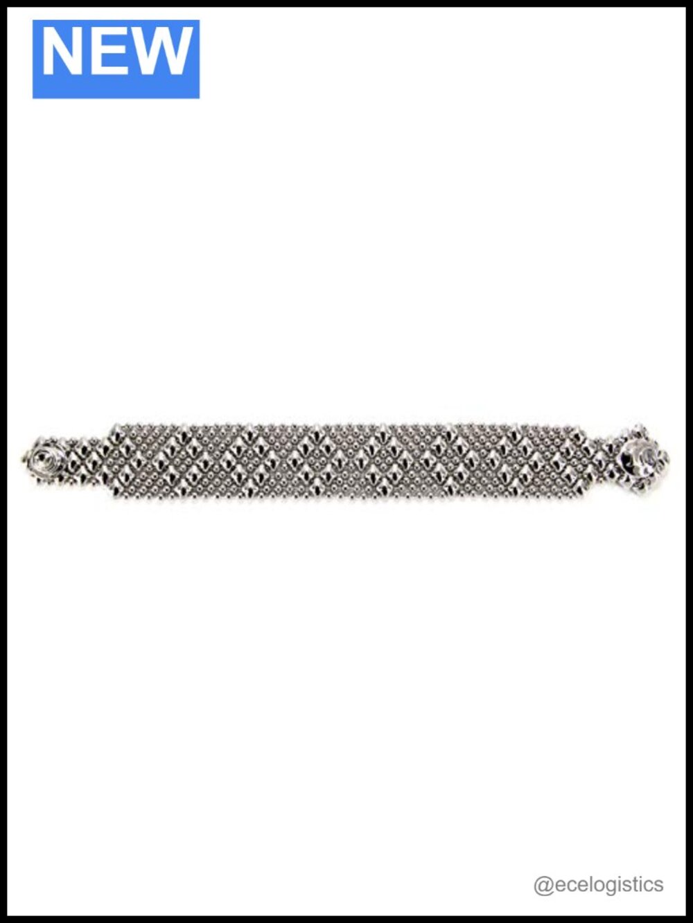 Chrome Plated Mesh Chain Bracelet Diamond Pattern Handmade Snap